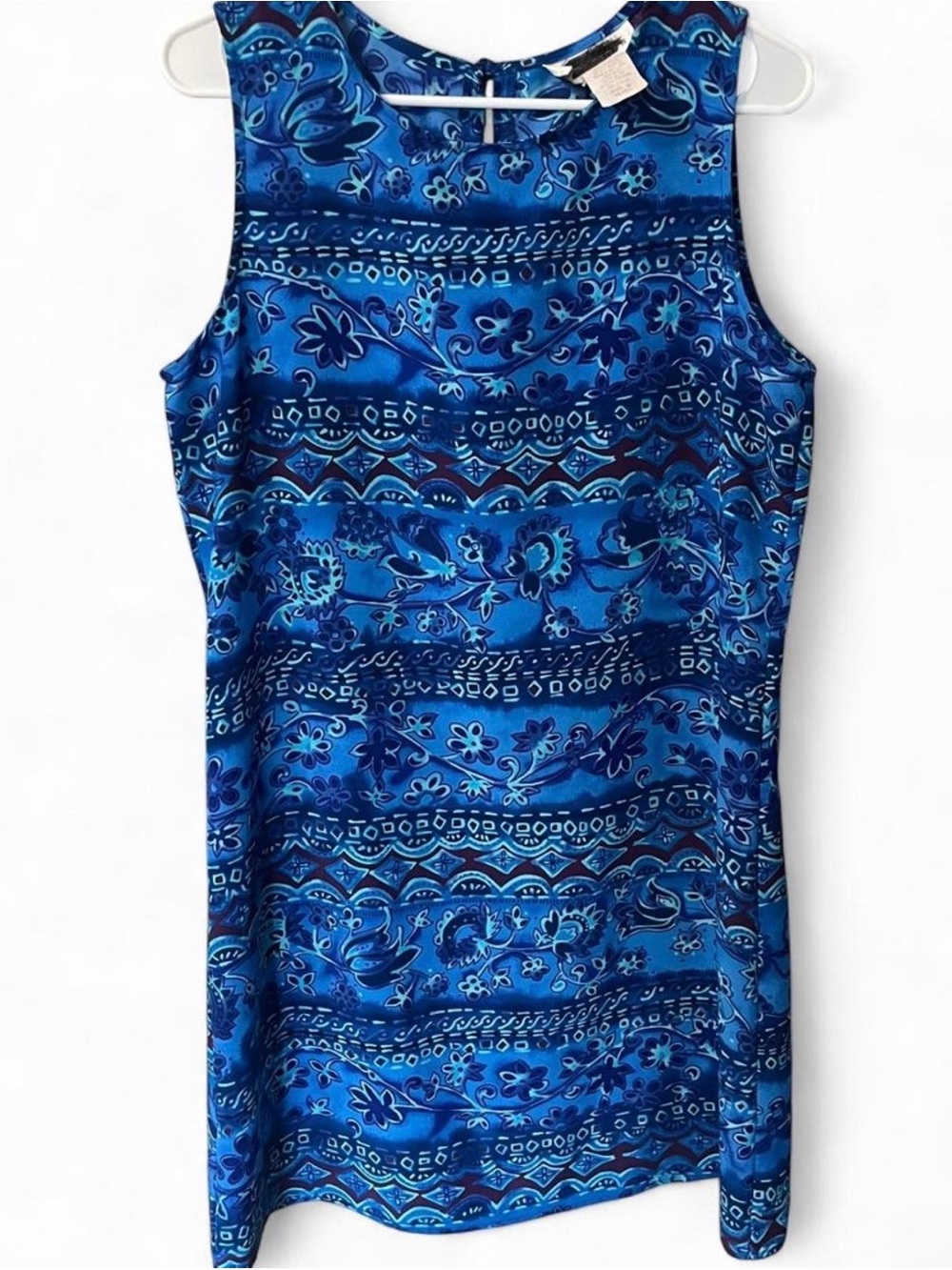 Vintage Blue Sleeveless Floral Dress